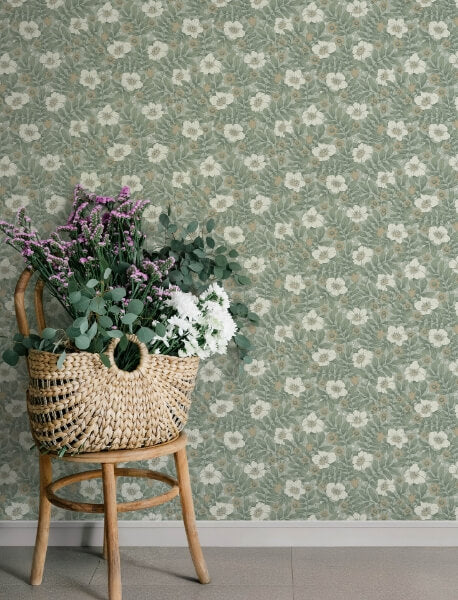Maggan Sea Green Floral Trail Wallpaper