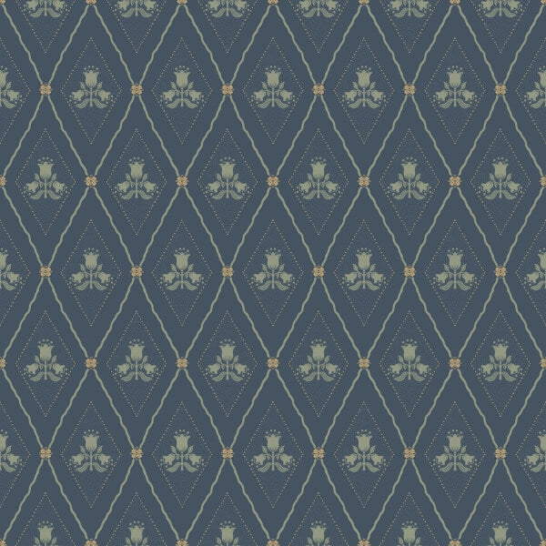 Alma Navy Diamond Floral Wallpaper