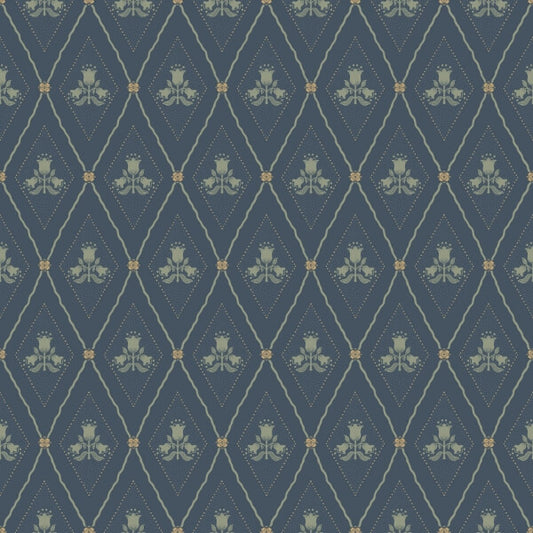 Alma Navy Diamond Floral Wallpaper