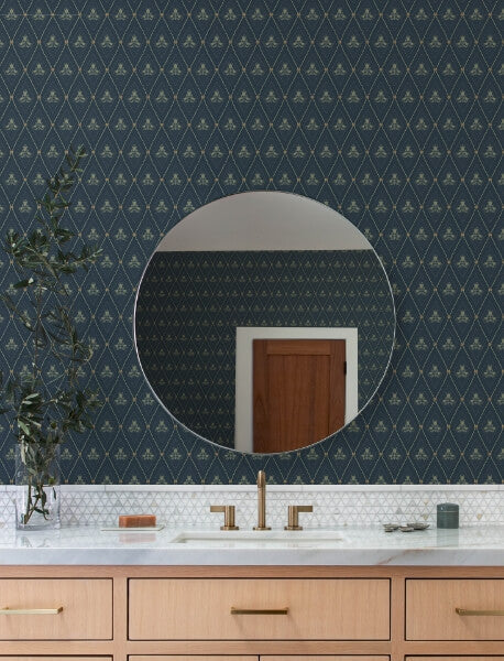 Alma Navy Diamond Floral Wallpaper