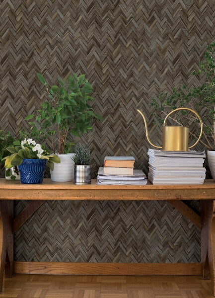Ellery Charcoal Herringbone Wallpaper