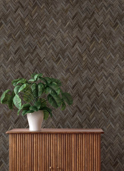 Ellery Charcoal Herringbone Wallpaper