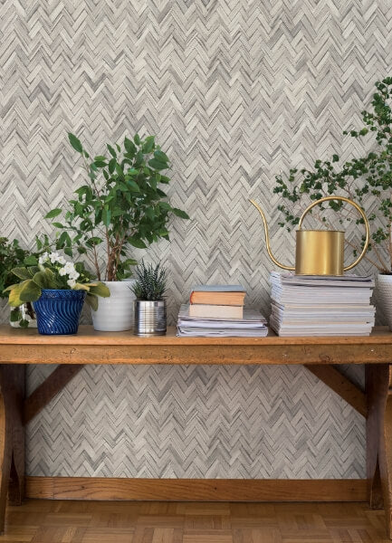 Ellery Light Grey Herringbone Wallpaper