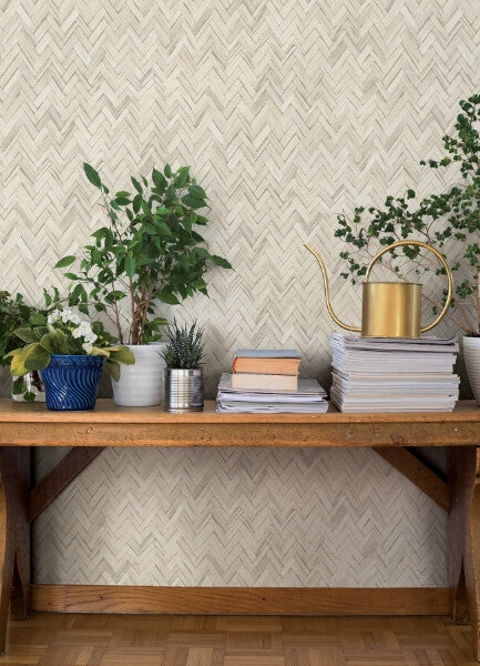 Ellery Beige Herringbone Wallpaper