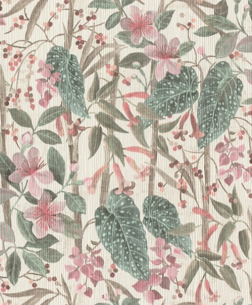 Kalina Teal Floral Fruits Wallpaper