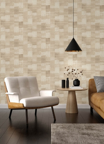 Ivo Beige Block Stripe Wallpaper