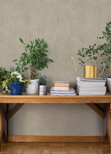 Anara Grey Geo Faux Grasscloth Wallpaper