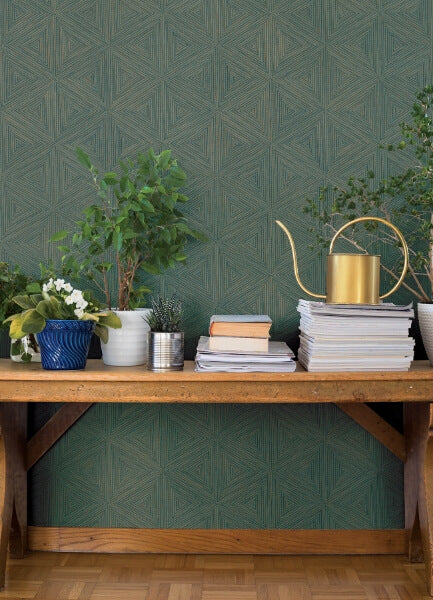 Anara Teal Geo Faux Grasscloth Wallpaper