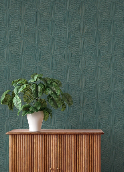 Anara Teal Geo Faux Grasscloth Wallpaper