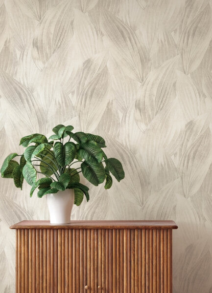 Melora Light Grey Leaf Wallpaper