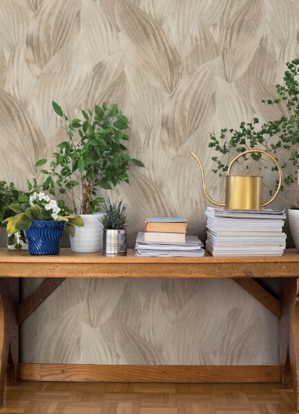 Melora Beige Leaf Wallpaper