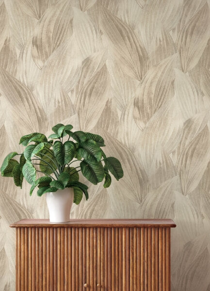 Melora Beige Leaf Wallpaper