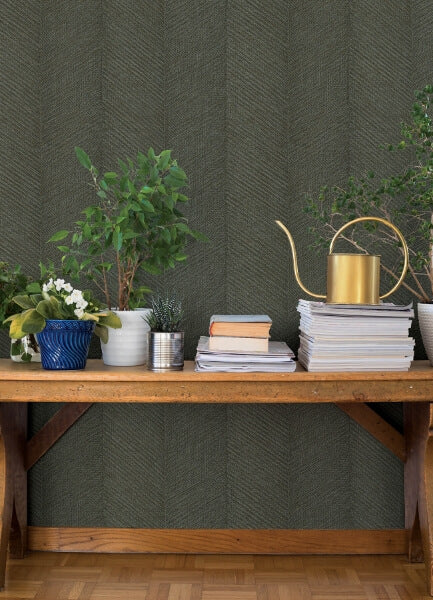 Ione Evergreen Textured Chevron Wallpaper
