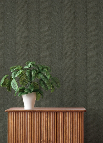Ione Evergreen Textured Chevron Wallpaper