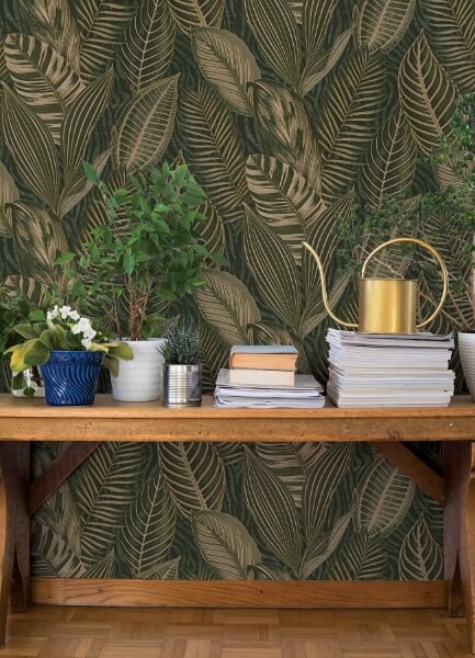 Acacius Dark Green Tropical Foliage Wallpaper