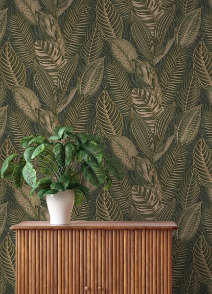 Acacius Dark Green Tropical Foliage Wallpaper