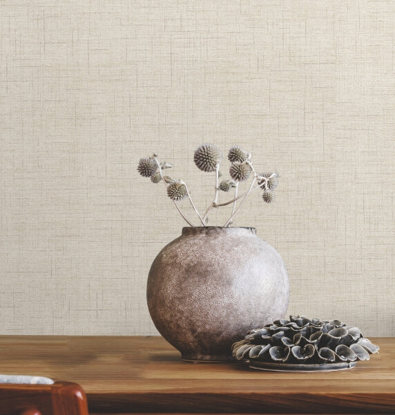 Leon Beige Faux Fabric Wallpaper