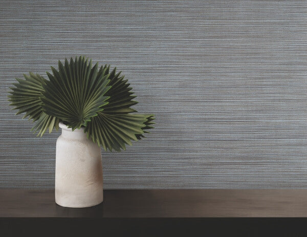 Lorn Blue Faux Grasscloth Wallpaper