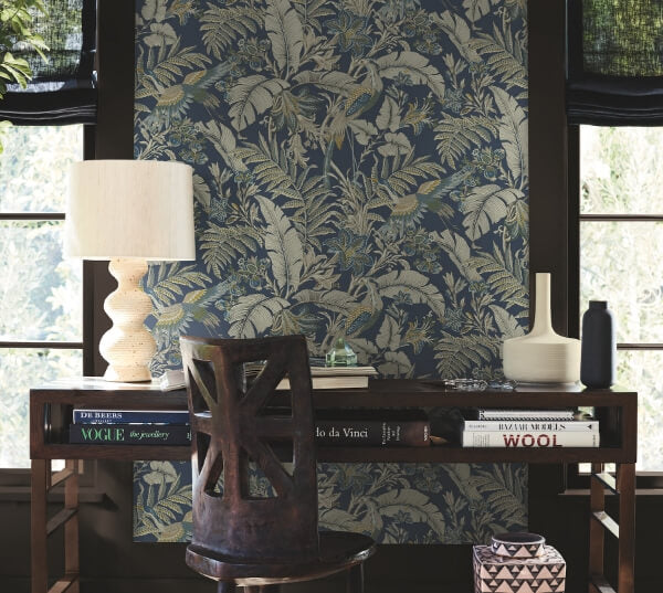 Heronwood Navy Wallpaper
