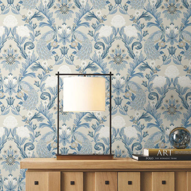 Plume Dynasty Blue Wallpaper