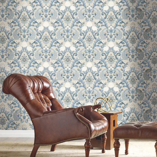 Plume Dynasty Blue Wallpaper