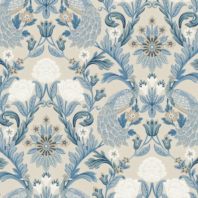 Plume Dynasty Blue Wallpaper