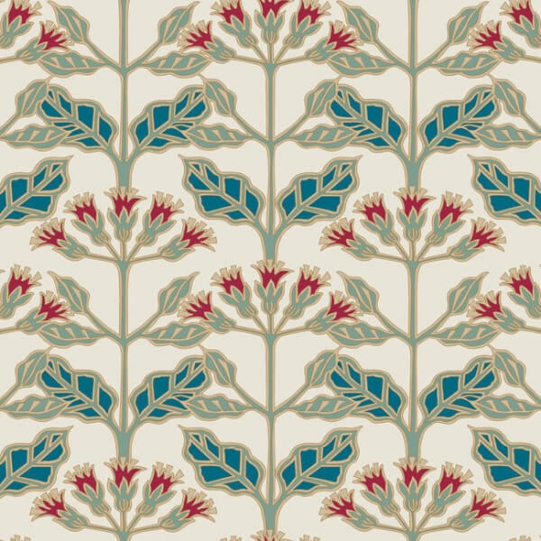 Tracery Blooms Cream Metallic Wallpaper