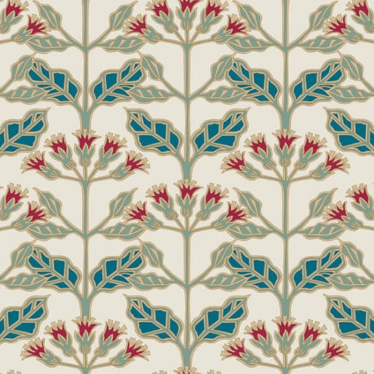 Tracery Blooms Cream Metallic Wallpaper