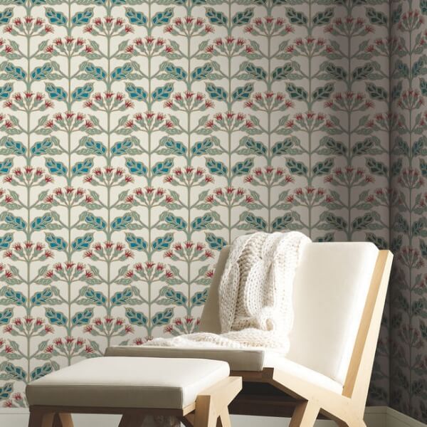 Tracery Blooms Cream Metallic Wallpaper