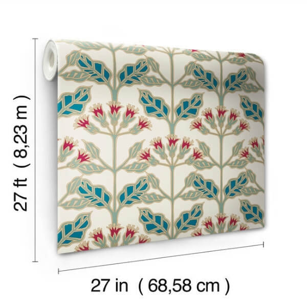 Tracery Blooms Cream Metallic Wallpaper