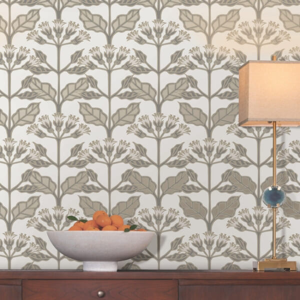 Tracery Blooms White Wallpaper