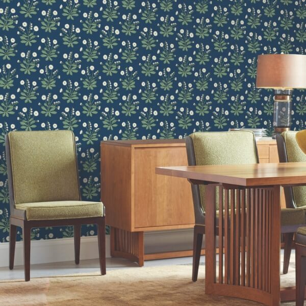 Meadow Flowers Navy & White Wallpaper