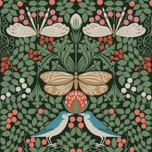 Butterfly Garden Green Metallic Wallpaper