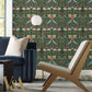 Butterfly Garden Green Metallic Wallpaper