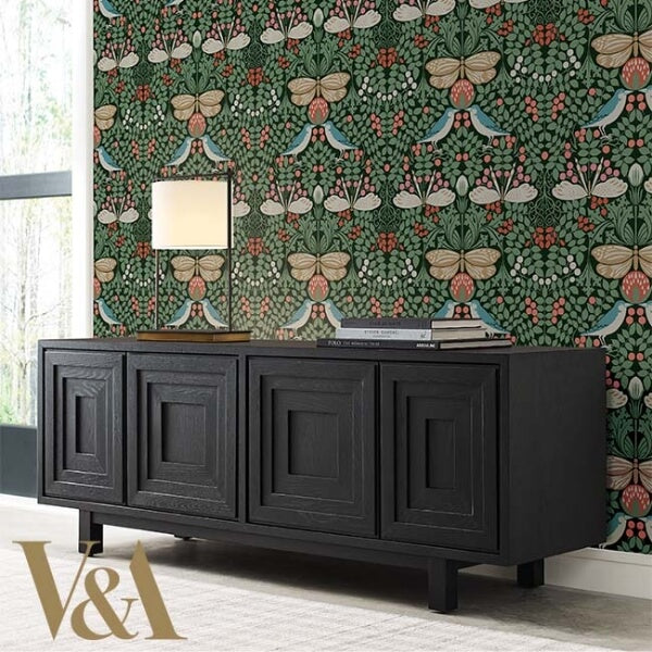 Butterfly Garden Green Metallic Wallpaper