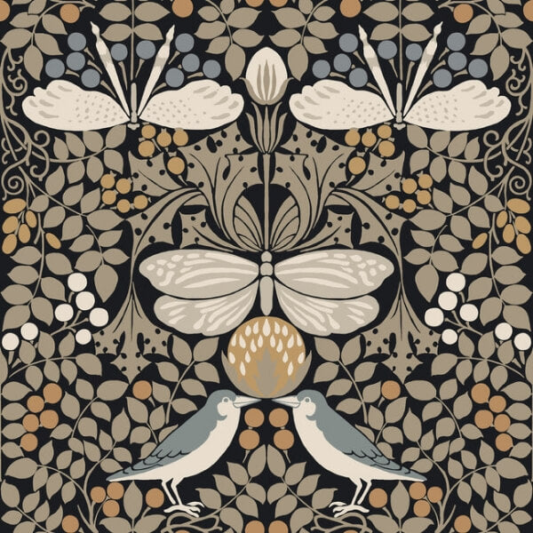Butterfly Garden Black Metallic Wallpaper