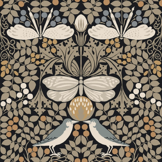 Butterfly Garden Black Metallic Wallpaper