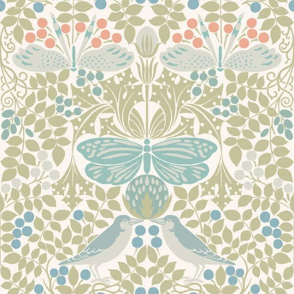Butterly Garden Green & Blue Wallpaper