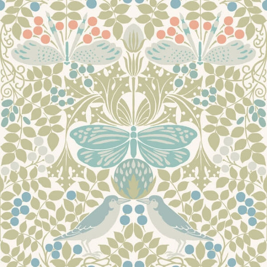 Butterly Garden Green & Blue Wallpaper
