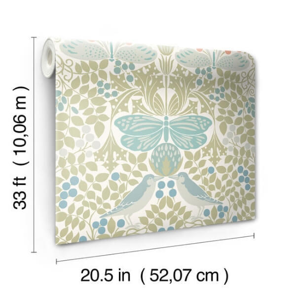 Butterly Garden Green & Blue Wallpaper