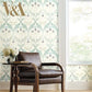 Pine Cone Ribbon Teal Wallpaper