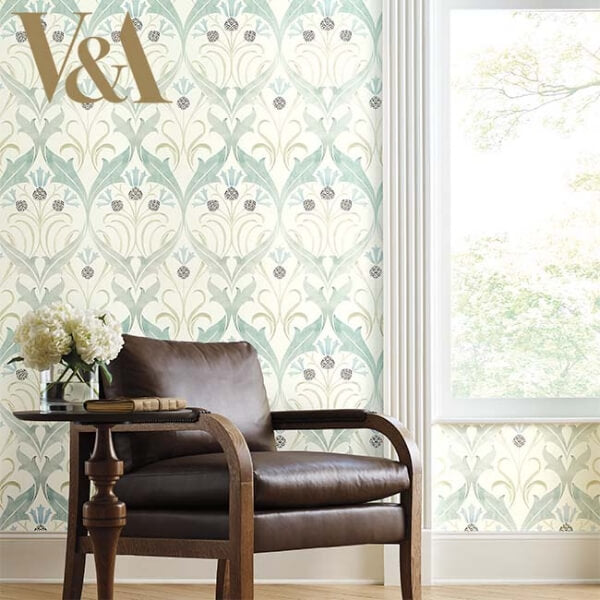 Pine Cone Ribbon Teal Wallpaper