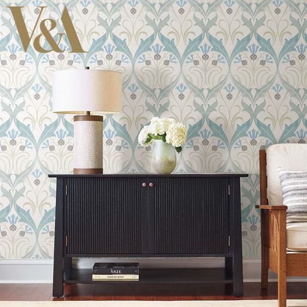 Pine Cone Ribbon Teal Wallpaper
