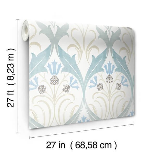 Pine Cone Ribbon Teal Wallpaper