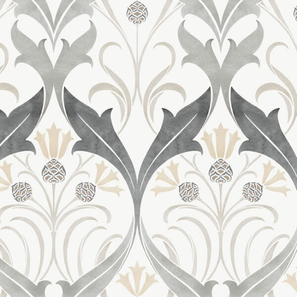 Pine Cone Ribbon Charcoal Metallic Wallpaper