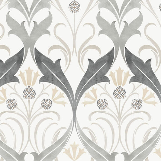 Pine Cone Ribbon Charcoal Metallic Wallpaper