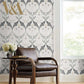 Pine Cone Ribbon Charcoal Metallic Wallpaper