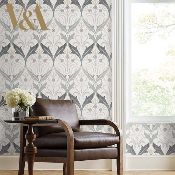 Pine Cone Ribbon Charcoal Metallic Wallpaper