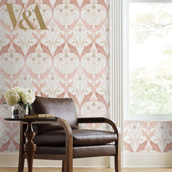 Pine Cone Ribbon Blush Wallpaper