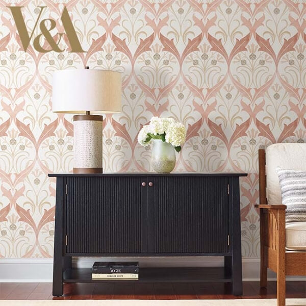Pine Cone Ribbon Blush Wallpaper